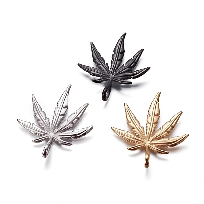 304 Stainless Steel Big Pendants, Pot Leaf/Hemp Leaf Shape, Weed Charms