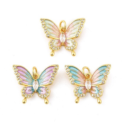Латунные микро проложить кубического циркония подвески, без кадмия, без никеля и без свинца, с эмалью, бабочка, реальный 18 k позолоченный, с целью перехода в кольце