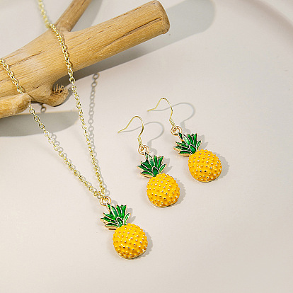 Ensembles de colliers et boucles d'oreilles pendantes en alliage émaillé ananas