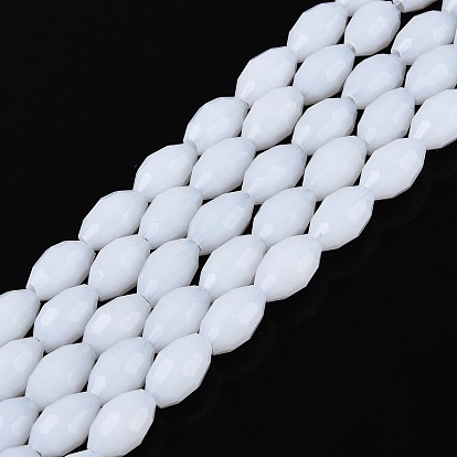 Opaque Solid Color Glass Beads Strands, Rice, Faceted