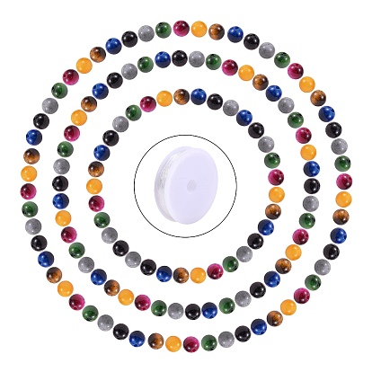 Наборы для изготовления браслетов своими руками, 140 шт. 6 круглые бусины из натурального «орлиного глаза» и «тигровый глаз», мм, Эластичная кристальная нить