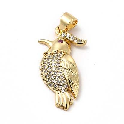 Enrubanneuse en laiton micro pavé en zirconium cubique pendentifs, sans cadmium et sans plomb, réel 18 k plaqué or, charme d'oiseau