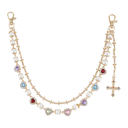 Двухслойные цепочки из сплава, искусственного жемчуга и разноцветных акриловых стразов в форме сердца для брюк., с поперечными прелести