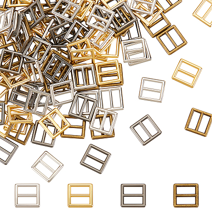 240шт 4 цвета сплава слайдер пряжки, регулируемые застежки, для изготовления кукольной одежды, квадратный