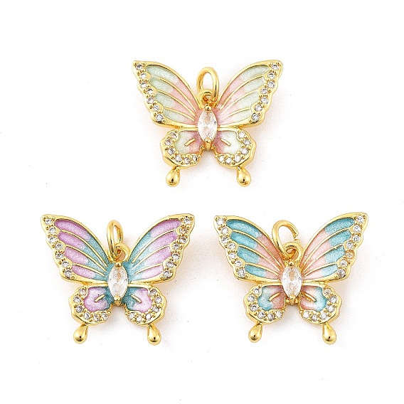 Латунные микро проложить кубического циркония подвески, без кадмия, без никеля и без свинца, с эмалью, бабочка, реальный 18 k позолоченный, с целью перехода в кольце