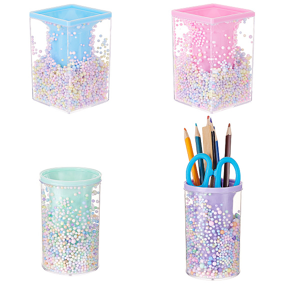 4Pcs 4 Style Plastic Pen Holder Stands, Cute Foam Bubble Pencil Cup, Multi-Purpose Desk Organizer, Makeup Brush Holder, Round & Sqaure
