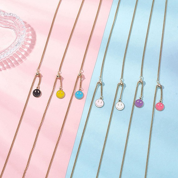 Регулируемая цепочка-лариата из нержавеющей стали, с эмалированным сплавом и подвесками в виде улыбающегося лица, золотые