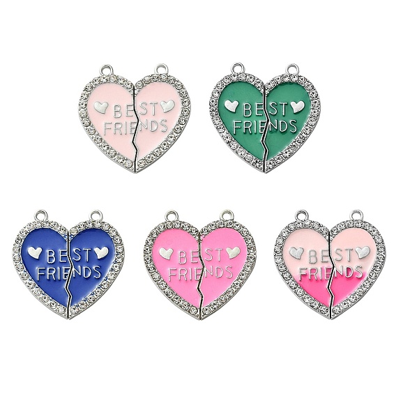 5 наборы 5 цветная подвеска из сплава эмали, со стразами, разбитое сердце со словом лучший друг