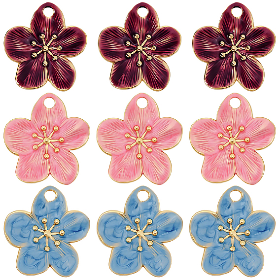 9 шт. 3 цвета 304 эмалированные подвески из нержавеющей стали, , реальный 18 k позолоченный