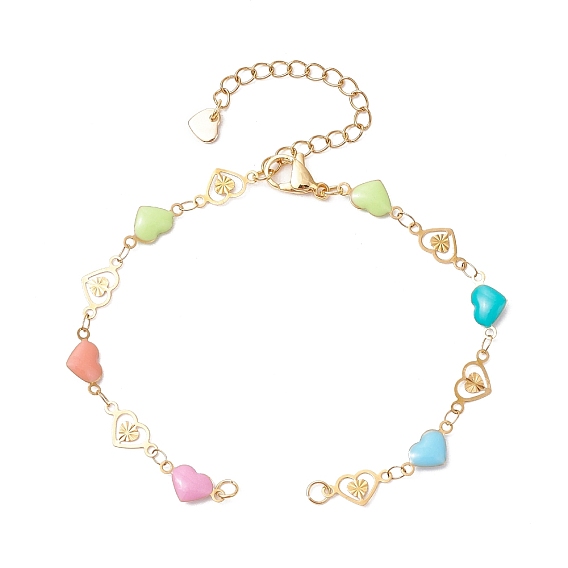 304 изготовление браслета-цепочки в форме сердца из нержавеющей стали с цветной эмалью