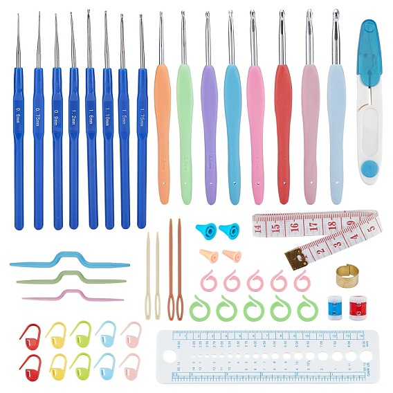 Crochet Tool Set, with Counting Circular Ring, Knitting Needles, Measuring Tape, Knitting Gauge, with Hole, Scissor, Needle Point Protector, Thimble, Row Counter