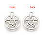 Tibetan Style Alloy Flat Round with Star Charms, Wicca Charms, Pentacle, Cadmium Free & Lead Free, 20.5x16.9x1.7mm, Hole: 2.2mm