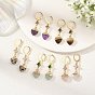 Natural Gemstone Leverback Dangle Earrings, Star with Heart, with Transparent Glass Links Connectors and 304 Stainless Steel Leverback Earring Findings