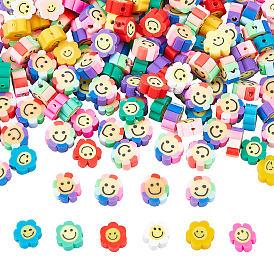 Nbeads 240Pcs 2 Styles Handmade Polymer Clay Beads, Flower with Smile Face