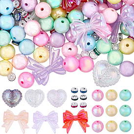 Наборы для самостоятельного изготовления круглых бусин в форме сердечек и бантиков., включая разделители из железа и акрила со стразами, а также акриловые бусины.