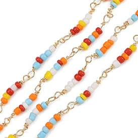 Латунные цепные цепи, со стеклом, долговечный, стойки покрытие, без свинца и без кадмия, несварные, ручной работы из бисера цепи