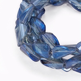 Electroplate Glass Beads Strands, Full Rainbow Plated, Faceted, Twisted Teardrop