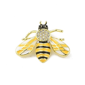 Brass Micro Pave Cubic Zirconia Pendants, with Enamel, Real 18K Gold Plated, Bee
