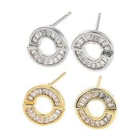 Rack Plating Ring Brass Stud Earrings, with Clear Cubic Zirconia, Cadmium Free & Lead Free, Long-Lasting Plated