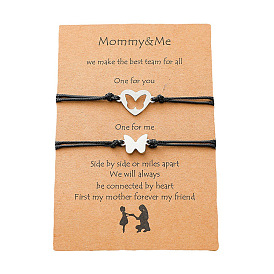 Bracelet papillon en acier inoxydable et corde à main pour carte, ensemble pour la fête des mères