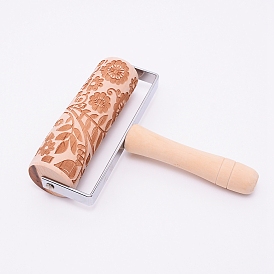 Wooden Christmas Embossing Pattern Roller, with Iron Frame