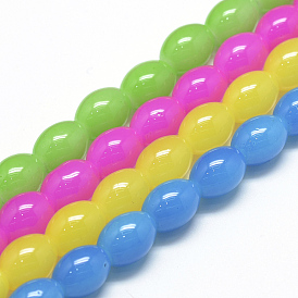 Baking Painted Glass Beads Strands, Oval, Imitation Jade
