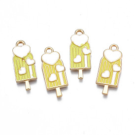 Rack Plating Alloy Enamel Pendants, Light Gold, Cadmium Free & Nickel Free & Lead Free, Ice Cream