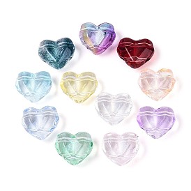 Прозрачные стеклянные бусины, сердце, граненые, с блеском порошок