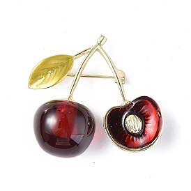 Resin Cherry Brooch Pin, Light Gold Alloy Fruit Badge for Backpack Clothes