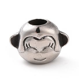 304 Stainless Steel European Beads, Large Hole Beads, Monkey Head