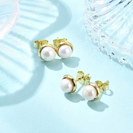 Серьги-гвоздики из натурального культивированного пресноводного жемчуга, круглые, с 304 фурнитурой для сережек-гвоздиков из нержавеющей стали для женщин