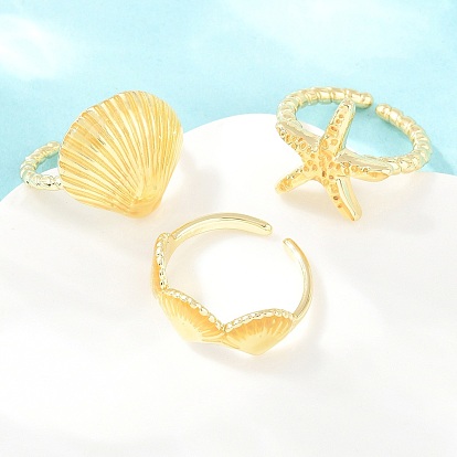 Brass Cuff Open Rings, Rack Plating, Long-Lasting Plated, Real 18K Gold Plated, Lead Free & Cadmium Free