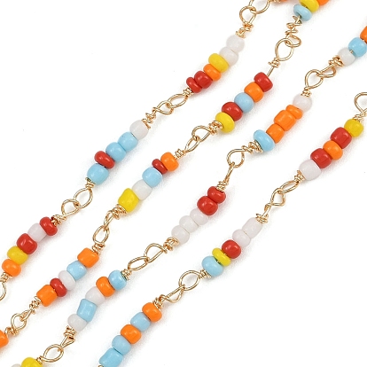 Латунные цепные цепи, со стеклом, долговечный, стойки покрытие, без свинца и без кадмия, несварные, ручной работы из бисера цепи