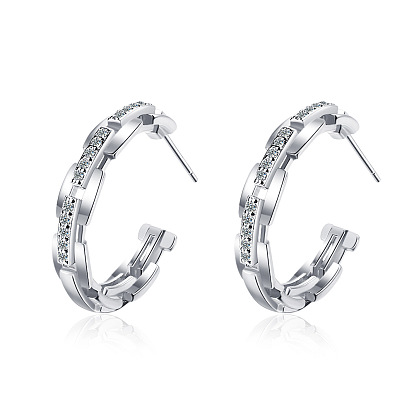 Zircon Inlaid Chain Big Hoop Earrings - Gold Color, Elegant, Trendy.