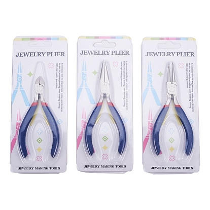Jewelry Plier for Jewelry Making Supplies, #50 Steel(High Carbon Steel) Short Chain Nose Pliers, Round Nose Pliers and Side Cutting Pliers, 110~130x53mm