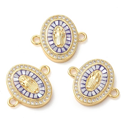 Покрытие стойки латунь микро-паве прозрачный кубический цирконий овал с подвесками в виде звеньев Девы Марии, с ракушкой и эмалью, долговечный, без свинца и без кадмия