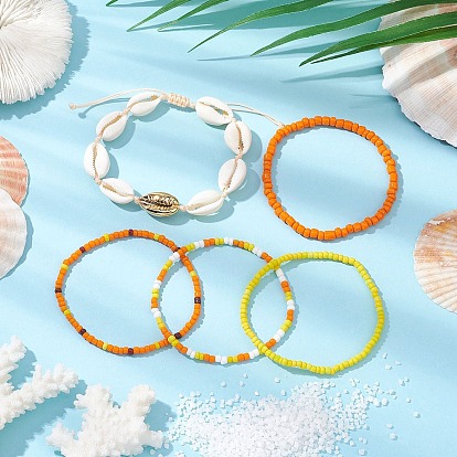 5шт 4 стили набор браслетов из стеклянных бус и 1 шт браслеты из ракушек