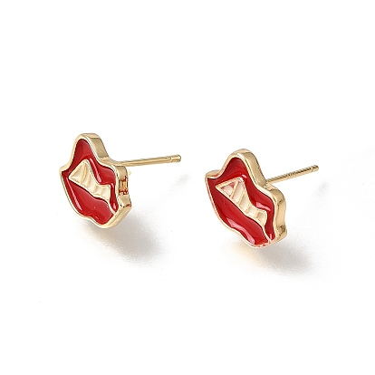 Apprêts de boucles d'oreilles en laiton avec émail rouge, lèvre