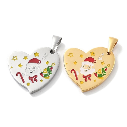 Рождество 304 эмалированные подвески из нержавеющей стали, сердце с подвеской Санта-Клауса
