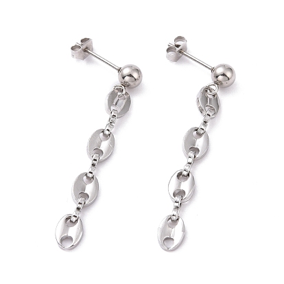 304 Stainless Steel Coffee Bean Link Chains Dangle Stud Earrings and Necklace for Women