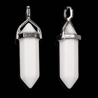 Bullet Imitation Jade Glass Pointed Pendants, with Alloy Findings, 39x12mm, Hole: 3x4mm