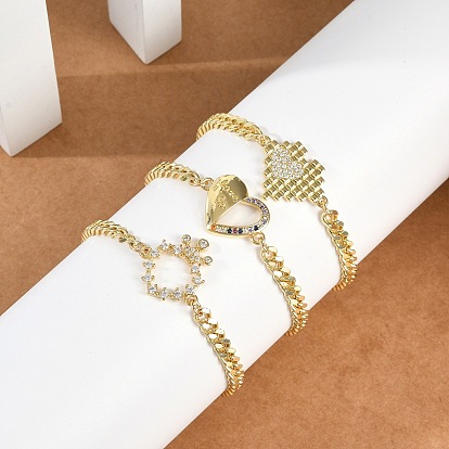 Латунь микро проложить кубического циркония браслеты ссылку, кубинская цепочка ювелирные изделия для женщин, сердце