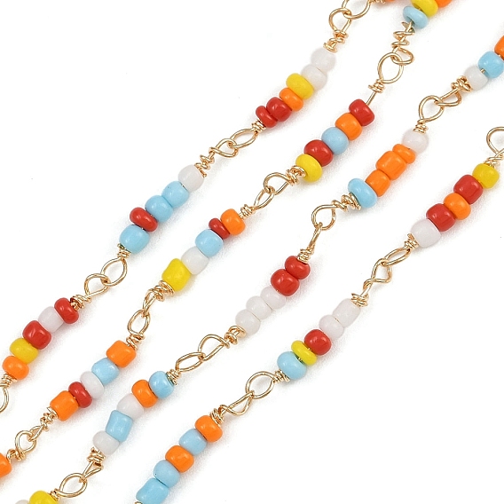 Латунные цепные цепи, со стеклом, долговечный, стойки покрытие, без свинца и без кадмия, несварные, ручной работы из бисера цепи