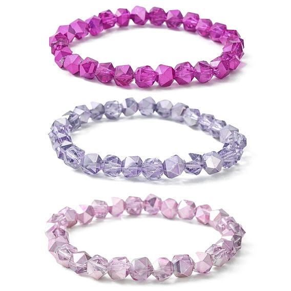 Star Cut Round Glass Bead Stretch Bracelets for Women