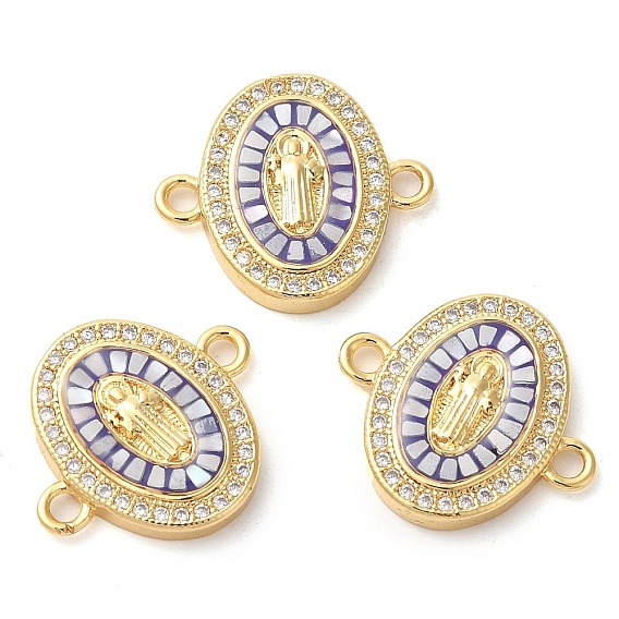 Покрытие стойки латунь микро-паве прозрачный кубический цирконий овал с подвесками в виде звеньев Девы Марии, с ракушкой и эмалью, долговечный, без свинца и без кадмия