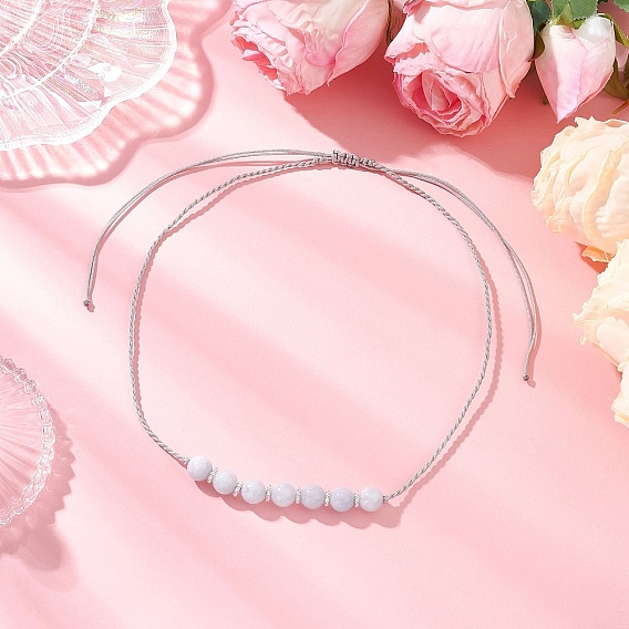 8.5мм окрашенный натуральный халцедон имитация аквамарина круглые бусины плетеные регулируемые ожерелья