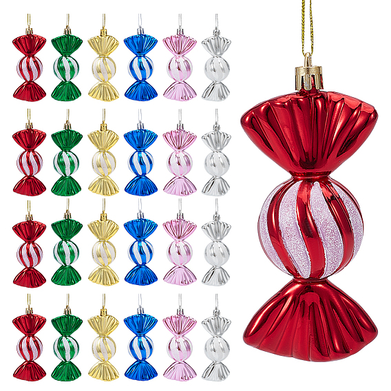 24 шт. 6 цвета рождественские гальванические пластиковые конфеты подвески украшения, нейлоновая веревка, подвесные украшения для рождественской елки