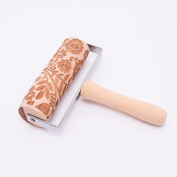 Wooden Christmas Embossing Pattern Roller, with Iron Frame