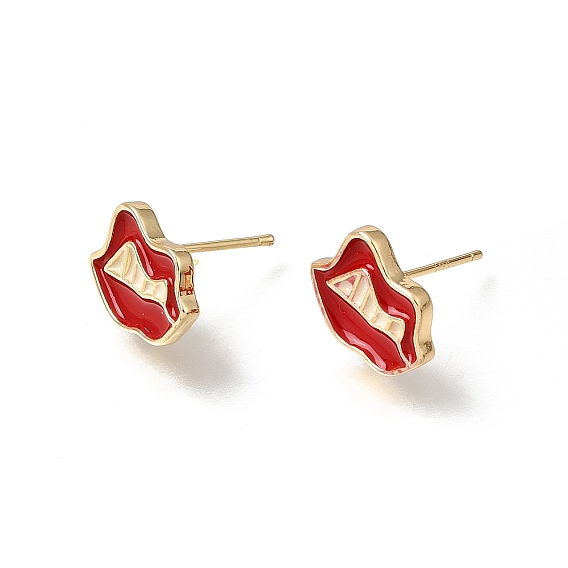 Apprêts de boucles d'oreilles en laiton avec émail rouge, lèvre