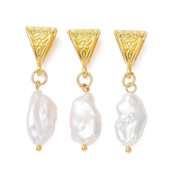 Подвески из натурального барочного жемчуга кеши, Подвески в виде самородков с металлическими трубчатыми креплениями, белые